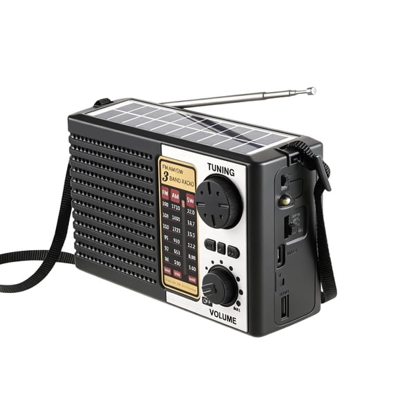 Portable Digital and MP3 Player with Full Band Reception Solar Power Emergency Features and Memory Card Slot