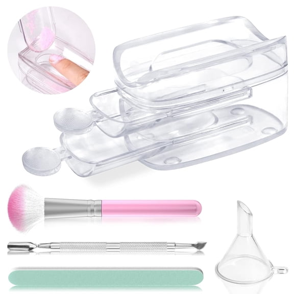 Portable Dip Powder Nail Kit with Recycling Tray – Dual-Layer ABS Tray for Powder Collection – Cuticle Pusher, Nail File & Dust Brush for Home Manicures – Dip Powder Kit with Funnel