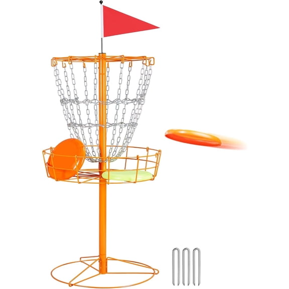 Portable Disc Golf Basket Set, 12-Chain Steel Practice Target Goal, Orange | Indoor/Outdoor Putting Practice, Quick Assemble