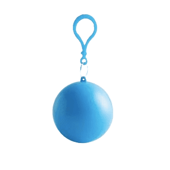 Portable Disposable Emergency Rain Poncho with Keychain Ball Case - Aqua Blue