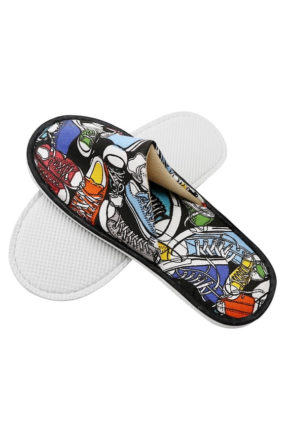 Portable Disposable Tree Leaf Print Closed Toe Slippers Hotel Travel SPA Shoes