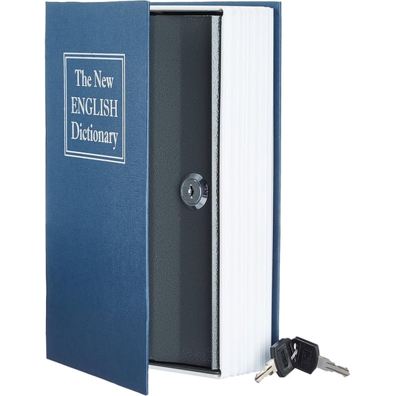 Portable Diversion Book Safe, Secret Hidden Lock Box with Key Lock for Valuables, Hidden Storage Compartment Disguised as a Book, Large, Blue