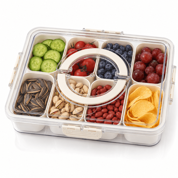 Portable Divided Serving Tray with Lid and Handle for Party,Snackle Box Food Container,Veggie Tray (White)