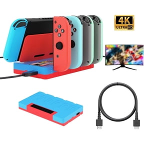 Portable Docking Station Charger Compatible with Nintendo Switch/Switch OLED - 4 Joy-pad Charging Dock, TV Base, 4K HDMI-Red Blue