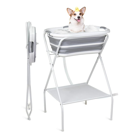 Portable Dog Bath Tub and Dog Washing Station, Collapsible Elevated Pet Tub for Bathing, Showering, Grooming, Pet Bathing Basin for Small to Medium Dogs, Cats and Other Pets (Built-in Drainage System