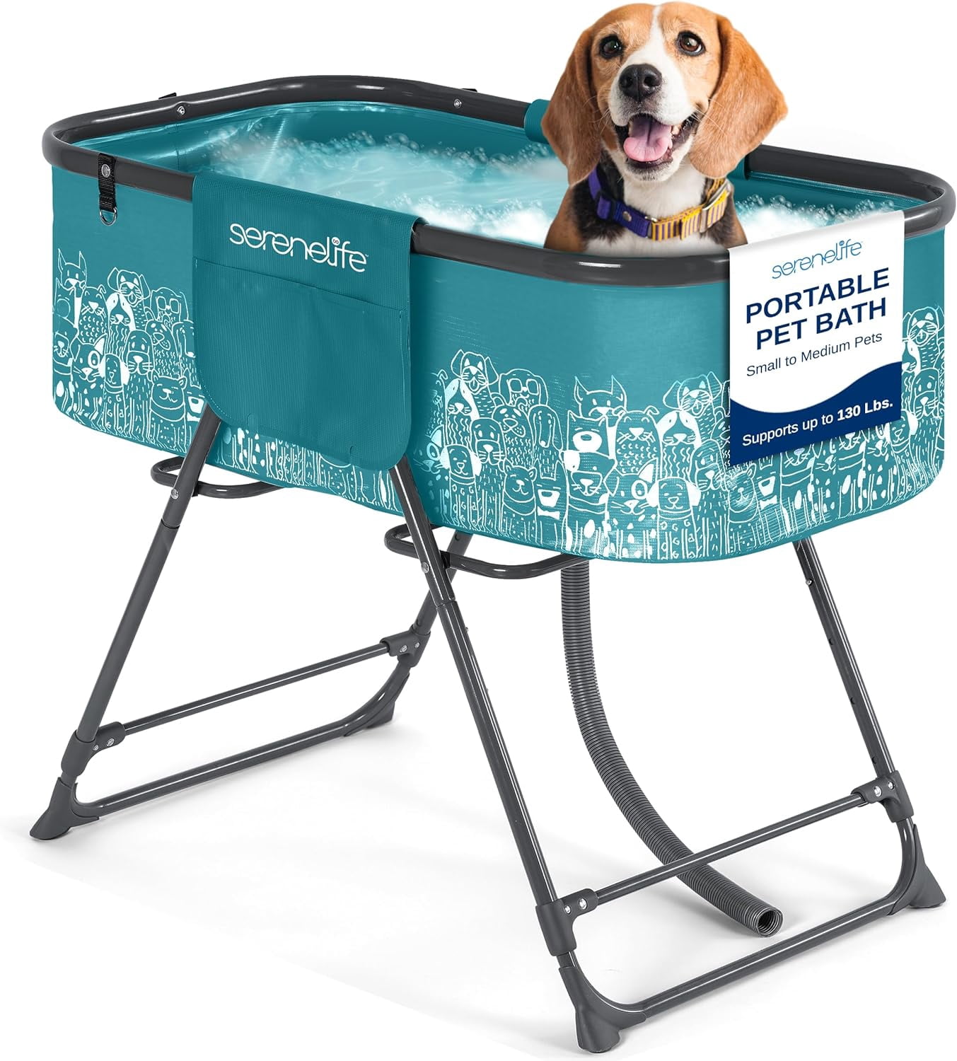 SereneLife Foldable Dog Bath Tub with Adjustable Height, 360° Access