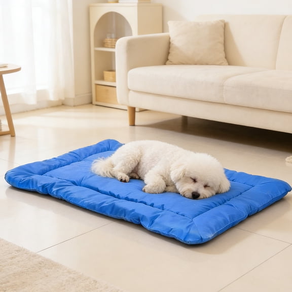 Portable Dog Bed Mat Foldable Waterproof Pet Pad for Outdoor Travel, Washable Dog Crate Mat with Carry Strap and Non Slip Bottom, Lightweight Kennel Sleeping Pad，Blue S