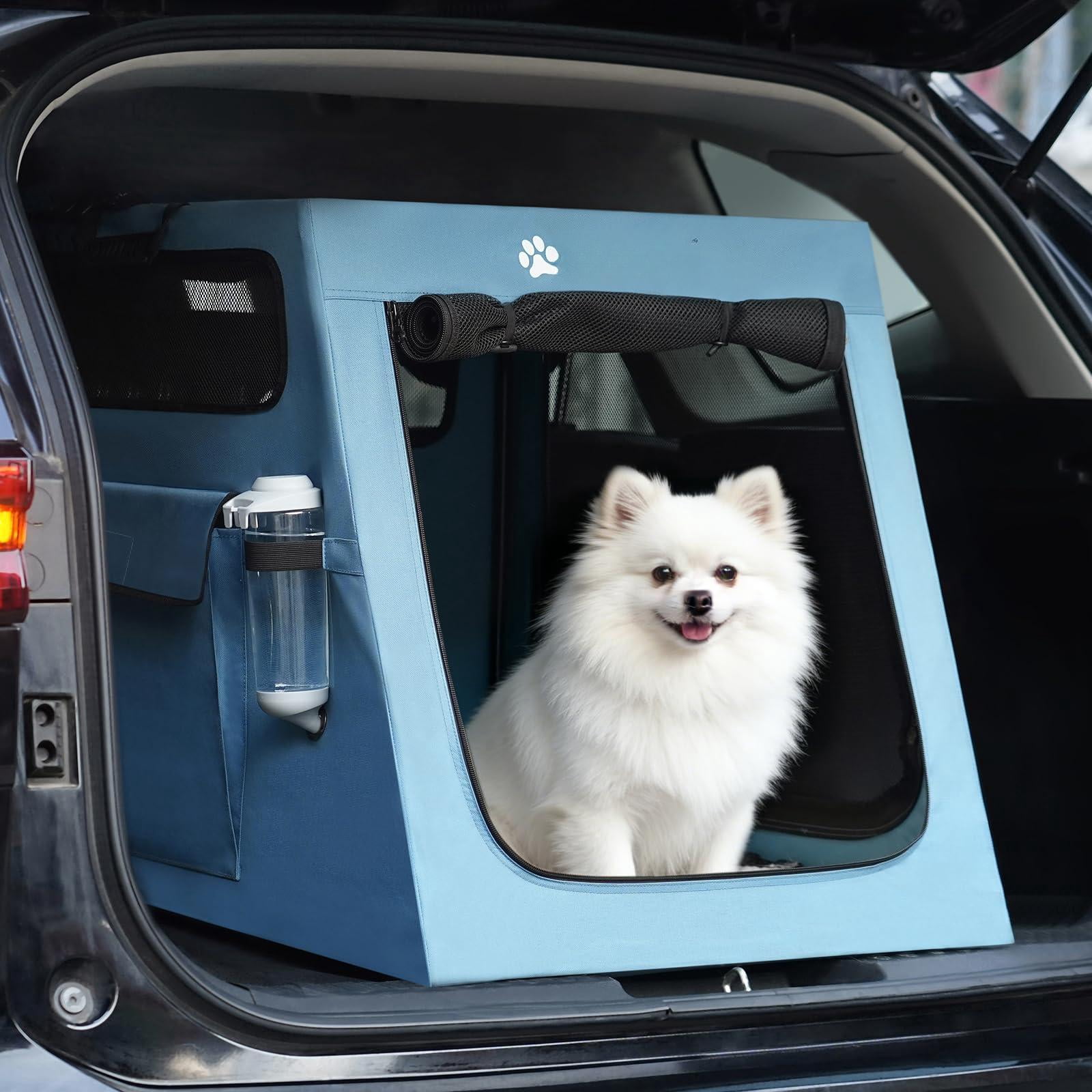 Portable Dog Crate For Car Travel  Collapsible Large With Metal Frame & 3-door Mesh Windows Secures In Trunk/backseat Soft-sided Kennel Carrier Medium Dogs-l