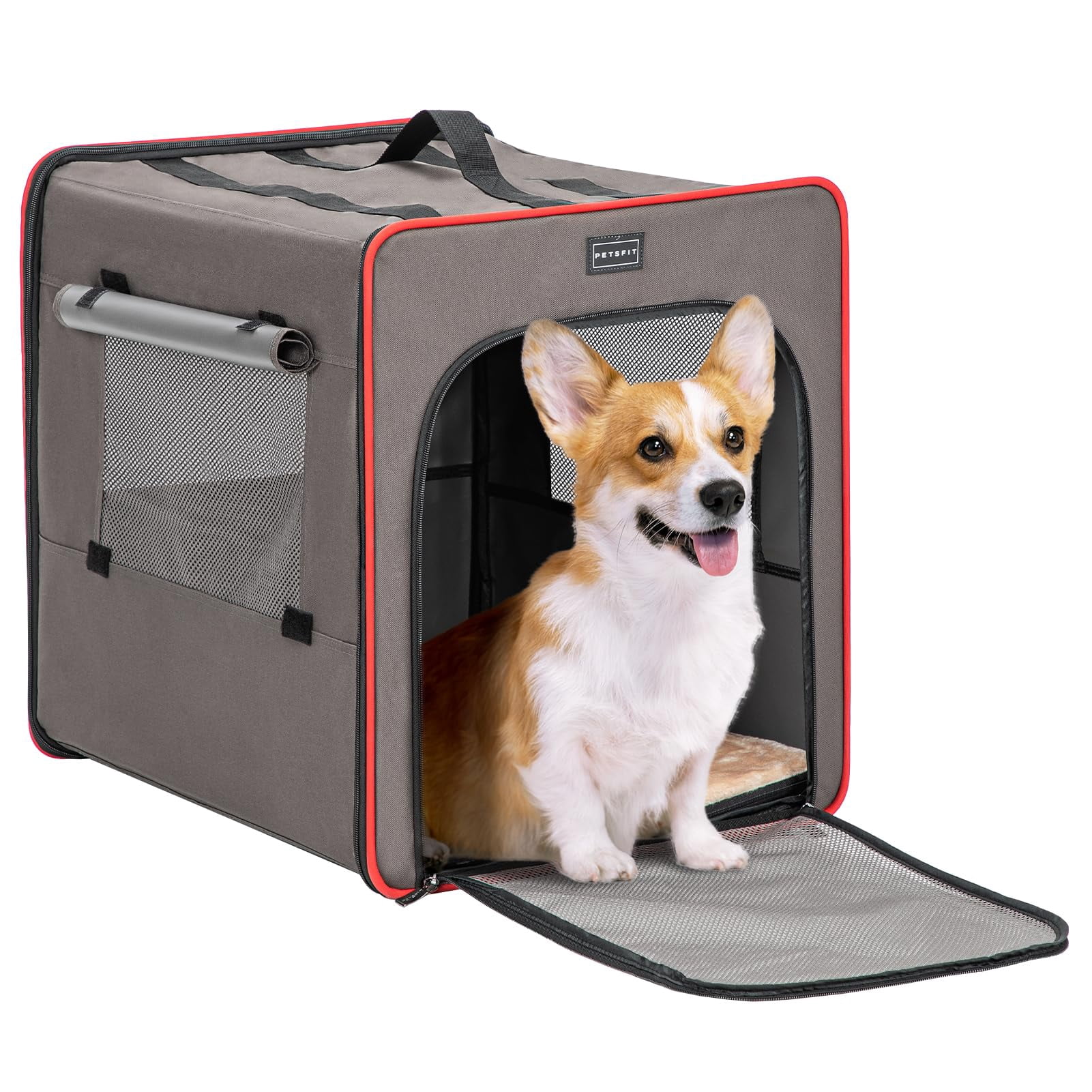Portable Dog Crate Collapsible Soft Kennel 24 Inch with Thick Mat, Lightweight Foldable Pet Carrier for Travel Camping Car Home, Army Green