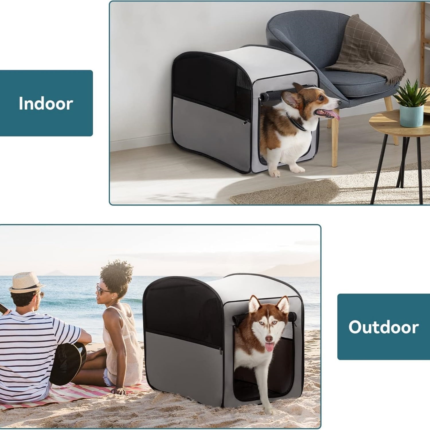 Portable Dog Crate，Pop Up Dog Crate for Medium Dogs，Waterproof Pet Cage Dog Kennel for Indoor/Outdoor，Lightweight Dog Carrier for Travelling，Grey
