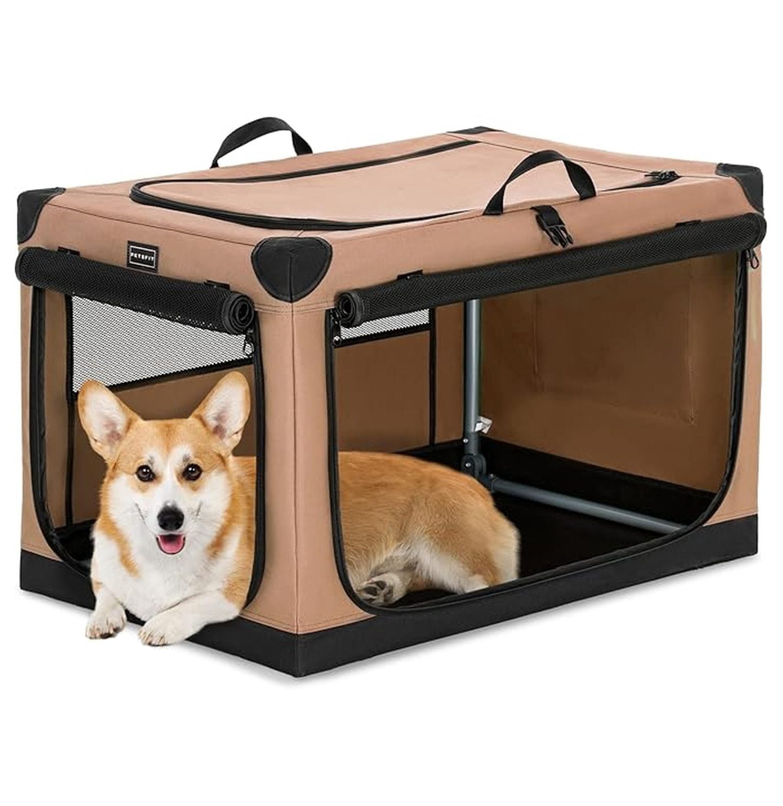 Portable Dog Crate, with Patented Adjustable Fabric Cover, Chewproof & Lockable Mesh Doors, Waterproof Base Collapsible Kennel 30 Inch