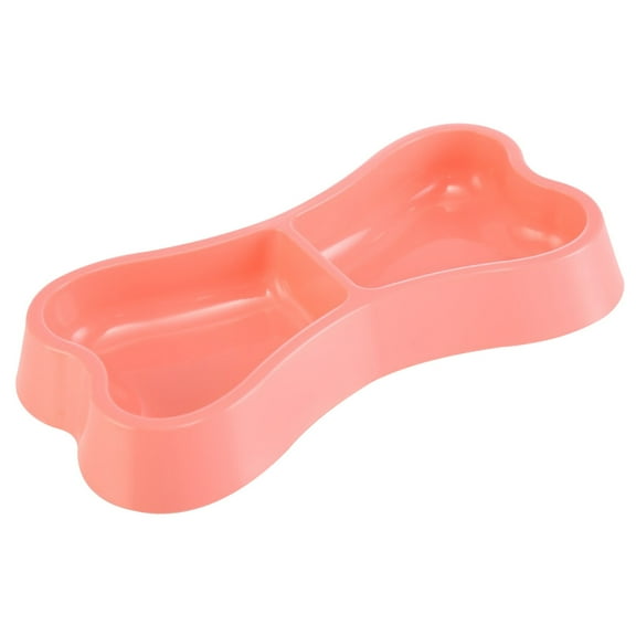 Portable Dog Double Bowls Plastic Bone Shape Puppy Water Food Feeder Feeding Bowl for Cats Dogs Pet Accessories (Pink)