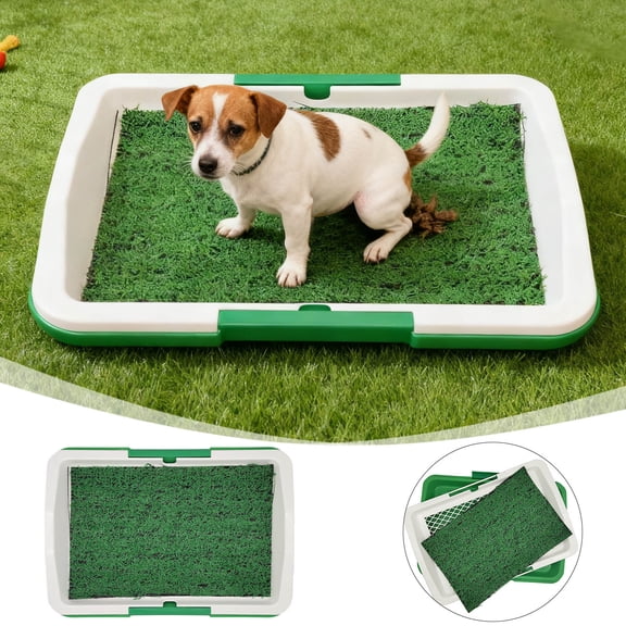Portable Dog Grass Pad with Tray, Dog Litter Box Toilet for Puppy with Hemmed Edge, Reusable Puppy Pee Pads for Dogs, Less Stink Doggy Training Litter Box for Indoor Outdoor (Green)