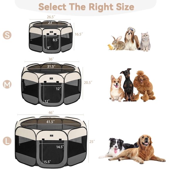 Portable Dog Playpen for Cats & Puppies - Indoor/Outdoor Pet Pen with Mesh Ventilation & Removable Bowl