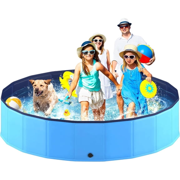 Portable Dog Pool, Foldable Pet Swimming Pool, Anti-Slip Collapsible Pet Bathtub, Hard Plastic Bath Pool for Pets Dogs and Cats, 80 x 16 Inches