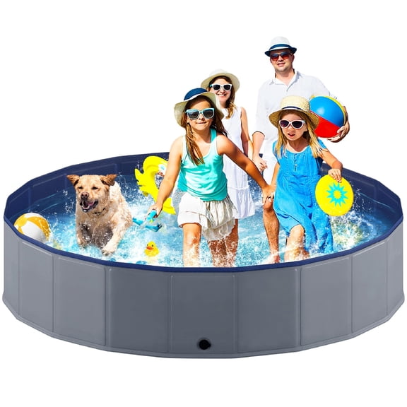 Niubya 79 x 16'' Foldable Dog Swimming Pool, Portable Bath Tub for Pets Indoor and Outdoor(Gray)