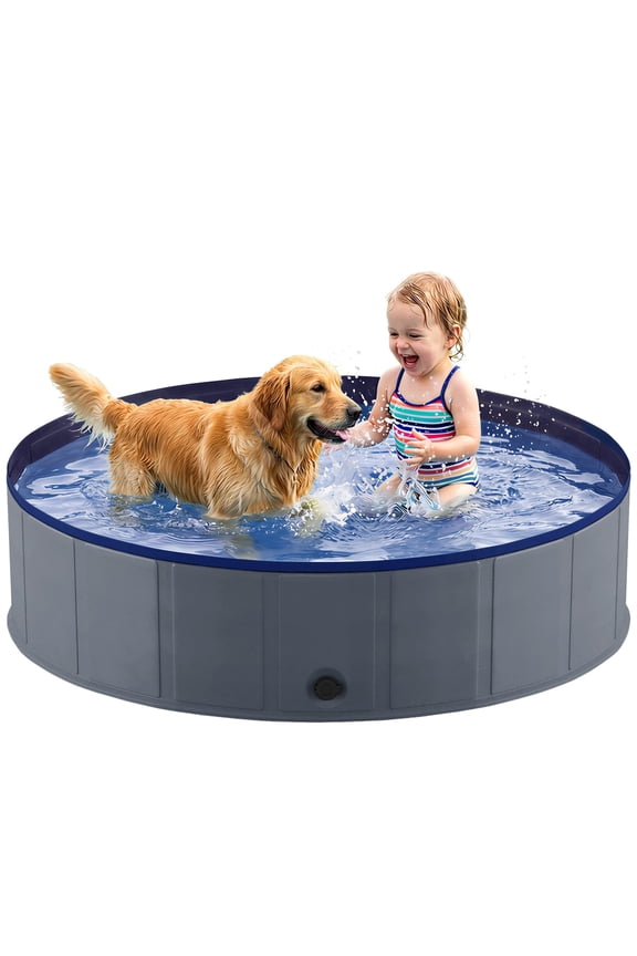 Portable Dog Pool, Foldable Pet Swimming Tub, Anti-Slip Pet Bathtub, Hard Plastic Bath Pool for Pets Dogs and Cats, 32 x 8 Inches
