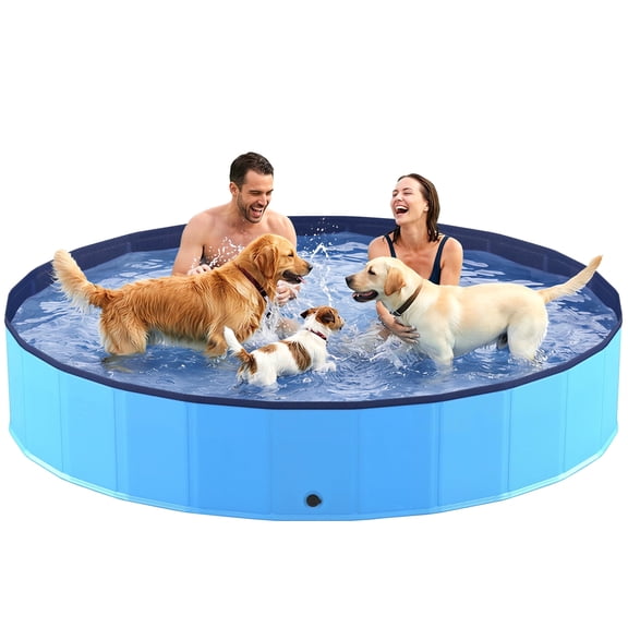 Portable Dog Pool, Foldable Pet Swimming Tub, Anti-Slip Pet Bathtub, Hard Plastic Bath Pool for Pets Dogs and Cats, 97 x 16 Inches