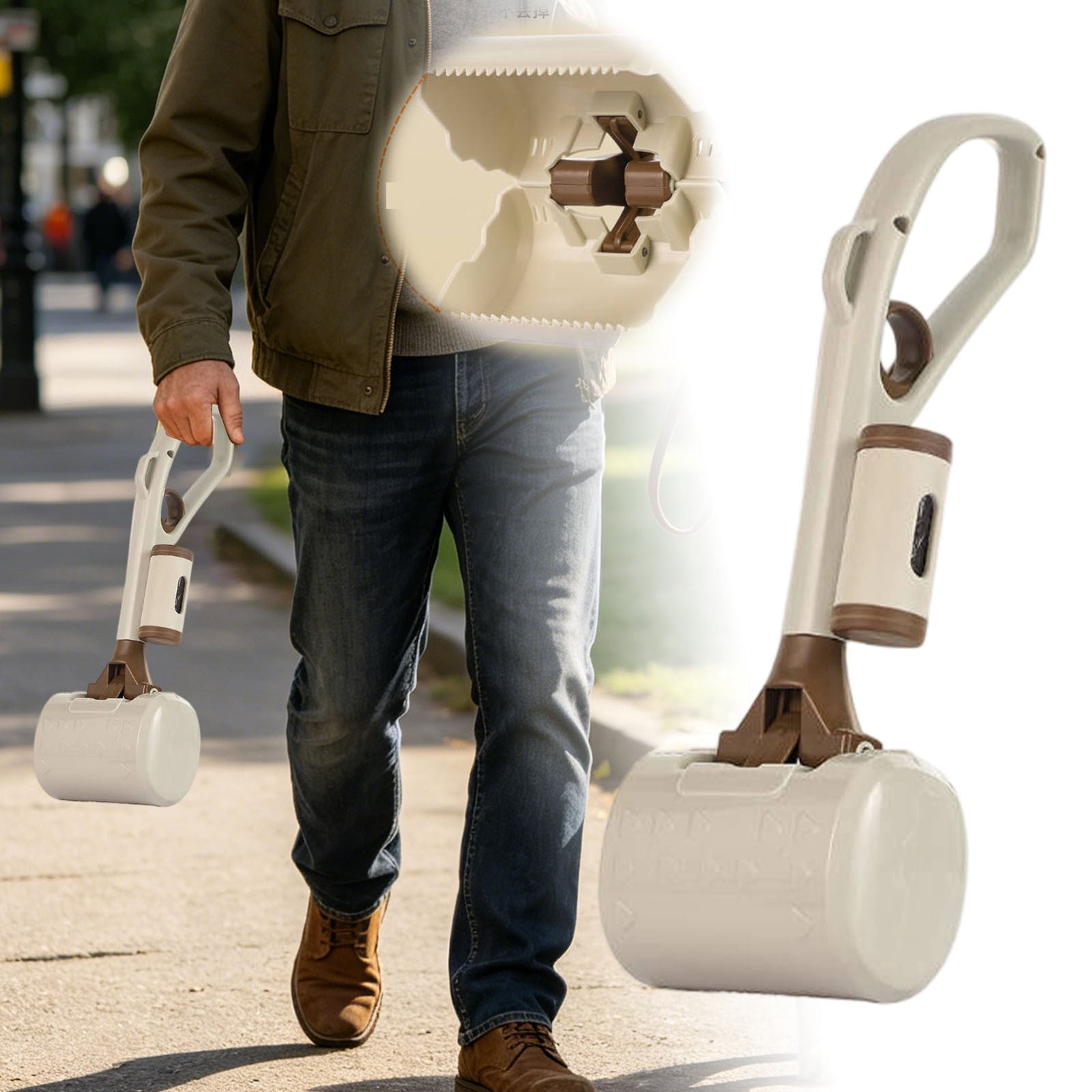 Portable Dog Poop Scooper with Waste Bag Holder, One-Handed Pet Waste Pick-Up Tool for Walks, Lightweight Durable Poop Collector for Small and Medium Dogs