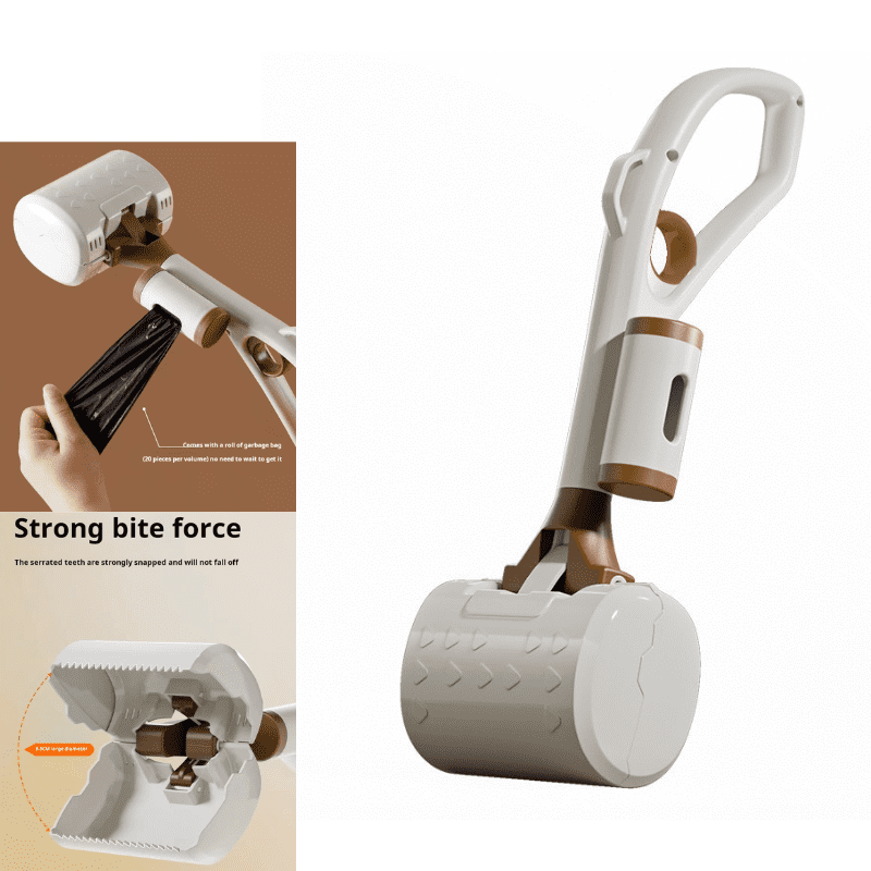 Portable Dog Pooper Scooper with Bag, Attachment Indoor Outdoor Pet Poo Catcher on Walks (White)