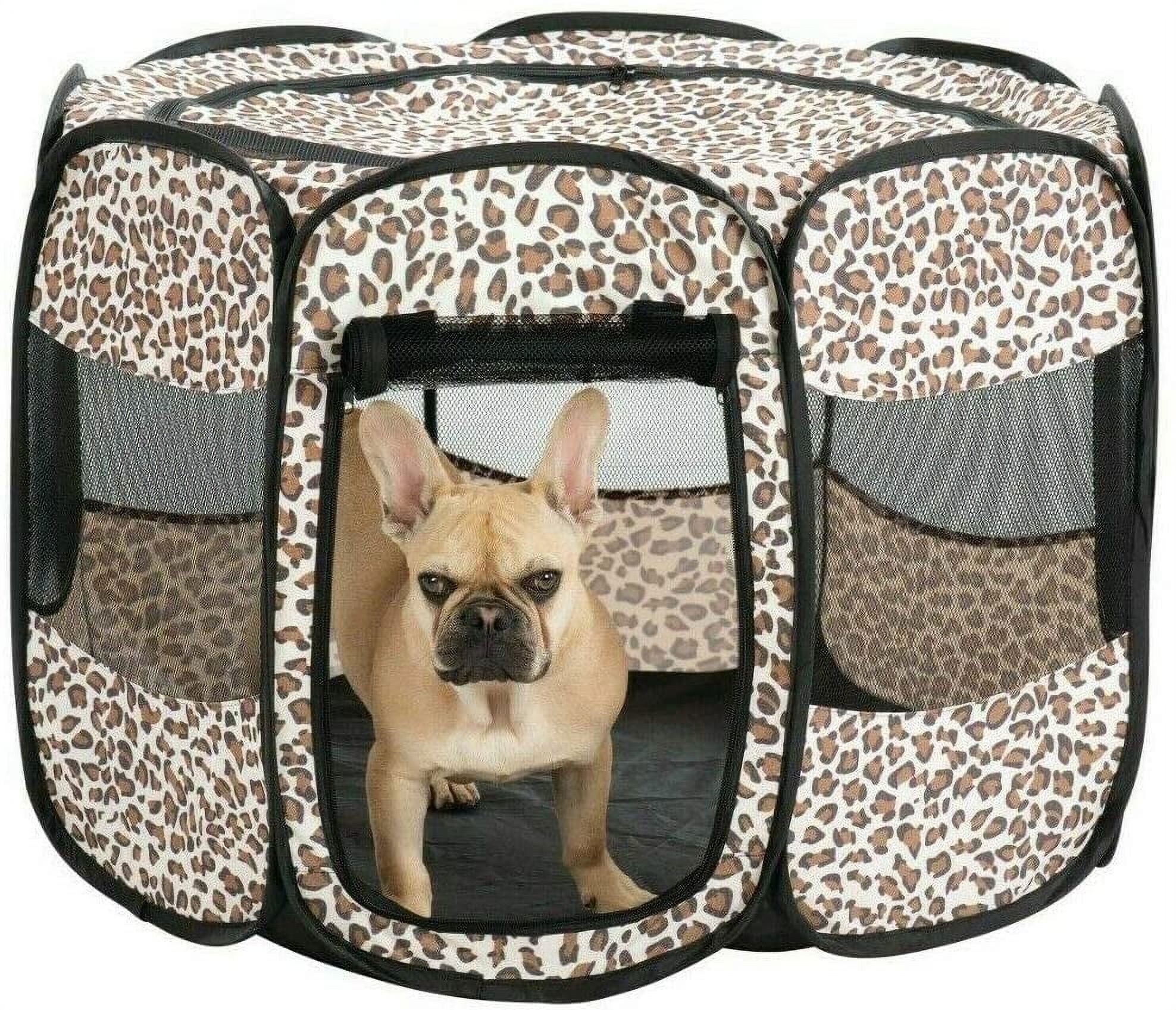 Portable Dog Tent Pen -  Outdoor & Indoor Puppy Playpen - Play Tent Enclosure -Leopard Print