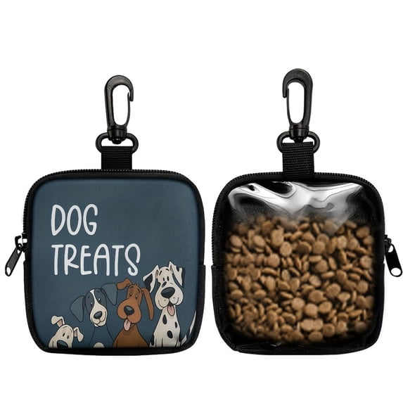 Portable Dog Training Treat Pouch with Zipper Closure, Lightweight Pet Snack Bag with Carabiner for Walking, Travel Food Storage Carrier for Outdoor Exercise, Cute Dog Prints Design