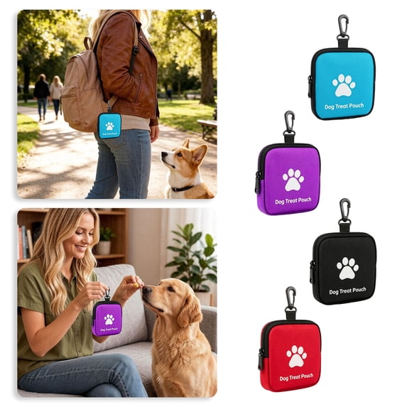 Portable Dog Treat Pouch, Mini Dog Training Treat Bag with Carabiner Clip, Waterproof Small Puppy Snack Storage Pouch for Walking Hiking Outdoor Training