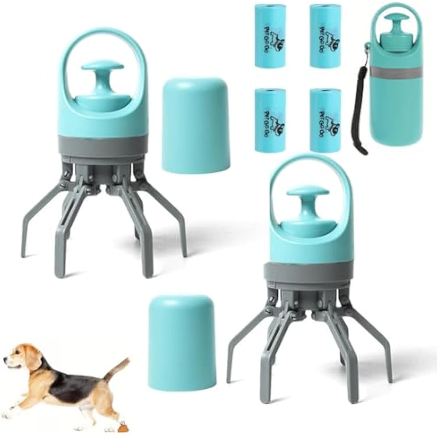 Portable Dog Waste with Bags, Portable 2 in 1 Dog Waste Pick-Up Claw, Holder & Claw Clip for Small Medium Large Dogs