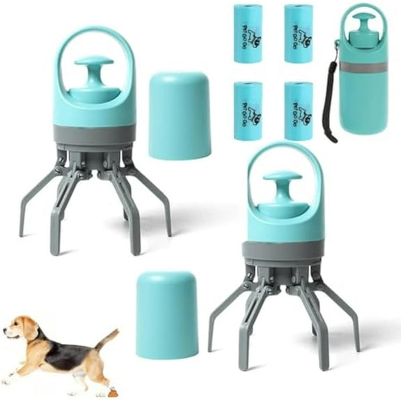 Portable Dog Waste with Bags, Portable 2 in 1 Dog Waste Pick-Up Claw, Holder & Claw Clip for Small Medium Large Dogs