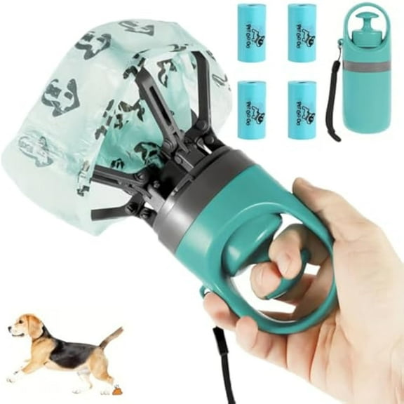 Portable Dog Waste with Bags, Portable 2 in 1 Dog Waste Pick-Up Claw, Holder & Claw Clip for Small Medium Large Dogs