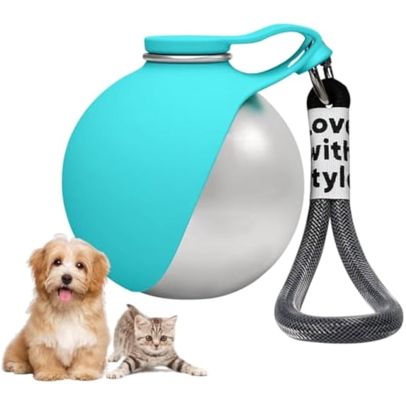 Portable Dog Water Bottle 10oz Stainless Steel Travel Dog Water Dispenser with Bowl No-Spill Puppy Water Bottle for Walking Hiking Small Dog Water Bottle