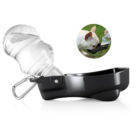 Portable Dog Water Bottle Dispenser - 7oz Pet Travel Water Bottle for Dogs On the Go with Buckle & Flippable Water Bowl, Black Dog Travel Water Bowl Dispenser & Doggy Water Bottle On the Go