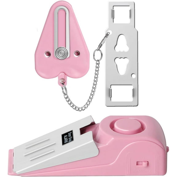 Portable Door Lock & Door Stop Alarm Set, Dual Protection Home Security Door Kit, Travel Hotel Door Lock Devices Pocket Self Defensey Tools for Traveling Hotel Home Apartment,Pink