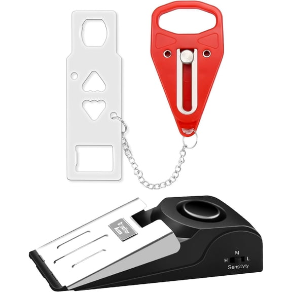 Portable Door Lock & Door Stop Set, Dual Protection for and Safety in Door Lock Kit, Door with 120dB Siren for Travel, Hotel, Apartment, College,