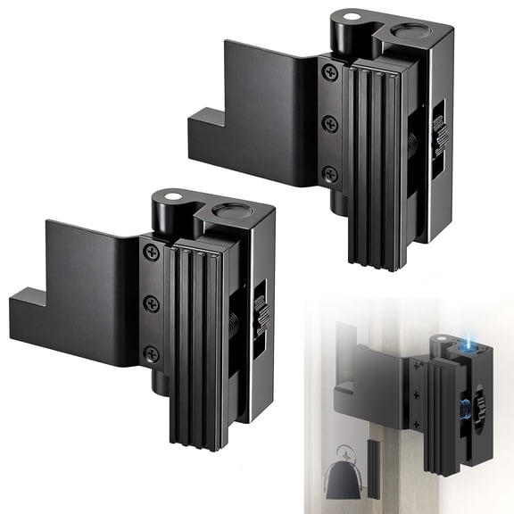 Portable Door Lock, No Drilling Adjustable Door Reinforcement Lock, Extra Security Latch Stopper for Apartment & Hotel Room Doors, Withstands 800lbs Force (Black-2PC)