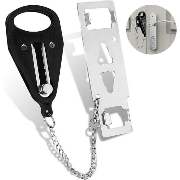 Portable Door Lock-Solid Heavy Duty Extra Lock for Additional Privacy and Safety in Hotel,Apartment,and Prevent Unauthorized Entry in Traveling,Home, Apartment and School Black
