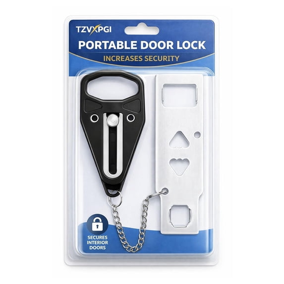 Portable Door Lock for Travel, Hotel Door Security Lock for Extra Privacy & Safety, Travel Safety Locks for Home, Apartment, Airbnb & Dorm, Easy to Install No Tools(2pcBlack)