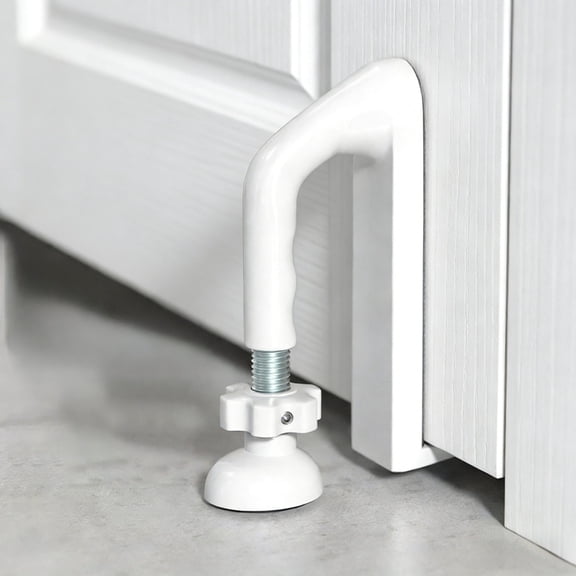 Portable Door Stopper with Wedge Lock, Adjustable Door Stopper for Heavy-Duty Doors, Safety Bracket with Non- Base for Security and Privacy, 1-Pack,White