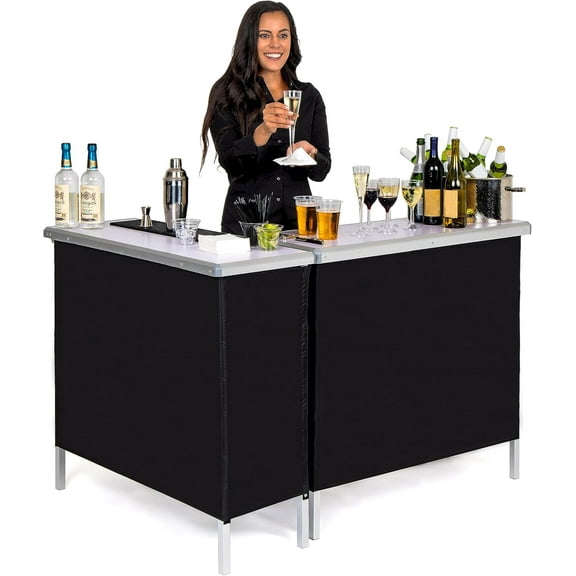 Portable Double Bar Table Set - Mobile Bartender Station for Events - Includes Carrying Case - Standard or LED