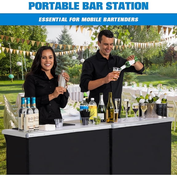 Portable Double Bar Table Set - Mobile Bartender Station for Events with Carrying