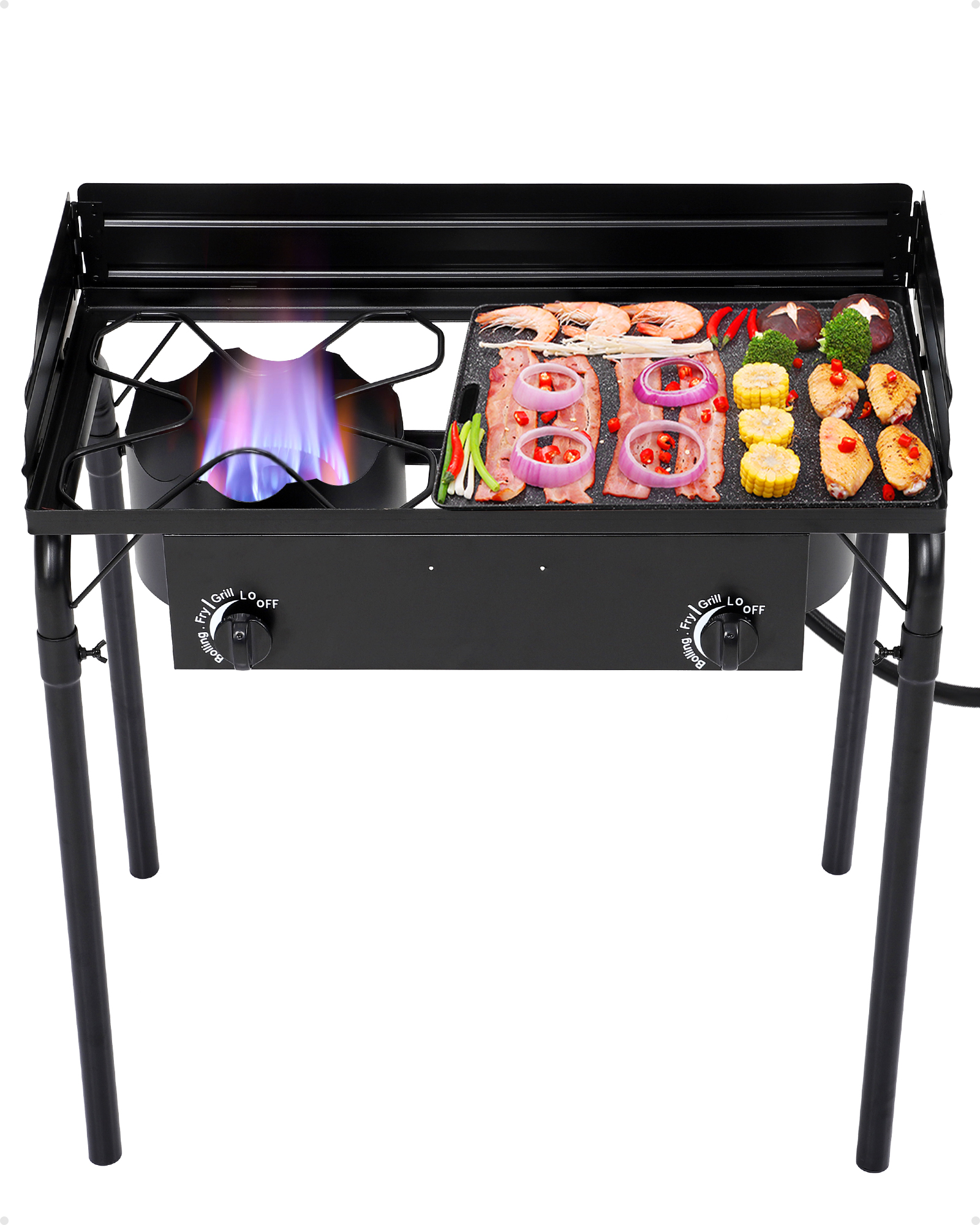 Portable Double Burner Stove, 31"x16" Heavy Duty Outdoor Dual Propane