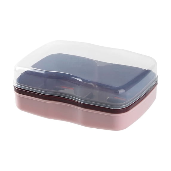 Portable Double Compartment Travel Soap Case With Lid, Draining Soap Dish Box for Shower Bathroom Gym Camping Toiletry Bag, Pink
