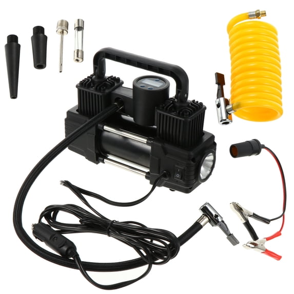 Tire Inflator Heavy Duty Double Cylinders with Portable Bag, Metal 12V Air Compressor Pump 150PSI with Adapter for Car, Truck, SUV Tires, Dinghy, Air Bed Etc