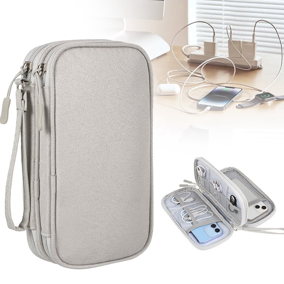 Portable Double Layer Cable Organizer Bag - Travel Tech Pouch For Charger Phone Earphone Power Bank Laptop Tablet Wires Headphones Gadgets Storage, Cord Management Carry Case