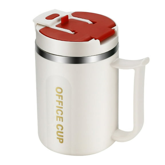 Portable Double-Layer Stainless Steel Coffee Mug - Induction Heatable Cup with Lid & Handle, Insulated for Travel, Camping & Office ( Red )