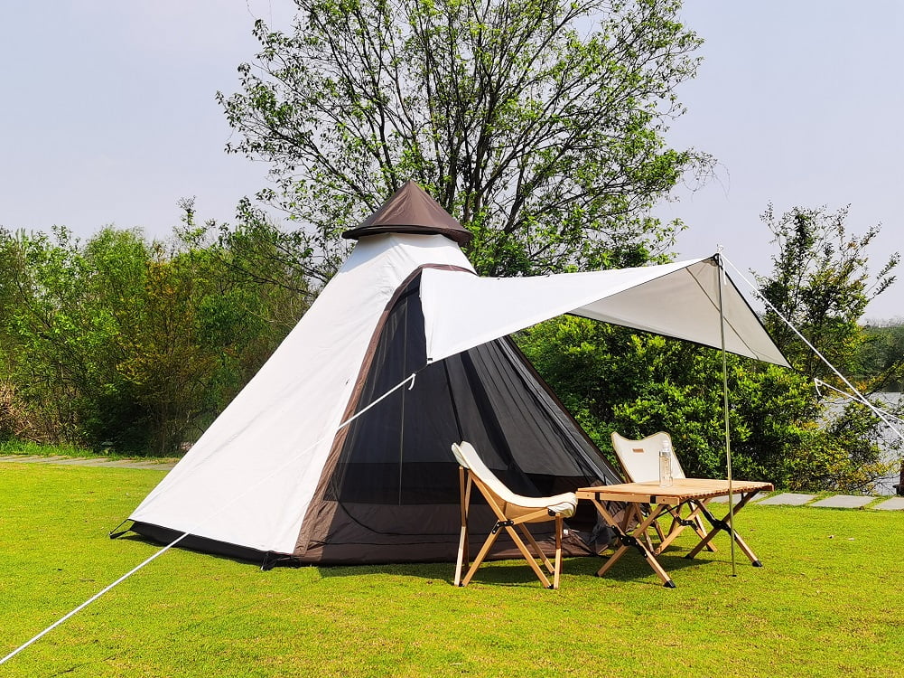 Portable Double Layers Waterproof Breathable Family Camping Indian Teepee Tent for 4 Person
