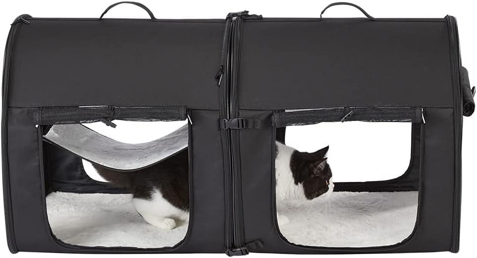 Portable Double Soft-Sided Pet Kennel, Twin Compartment Show House Cat ...