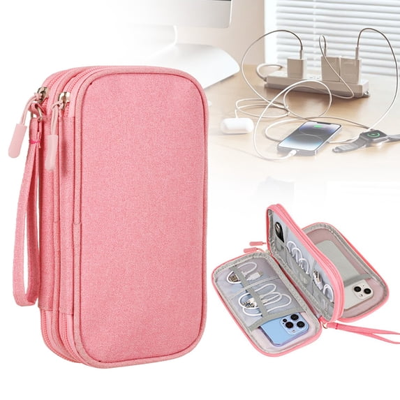 Portable Double Storage Bag, Travel Cable Organizer Bag Pouch Electronic Accessories Carry Case Portable Waterproof Double Layers All-in-One Storage for Cord, Charger, Phone, Earphone