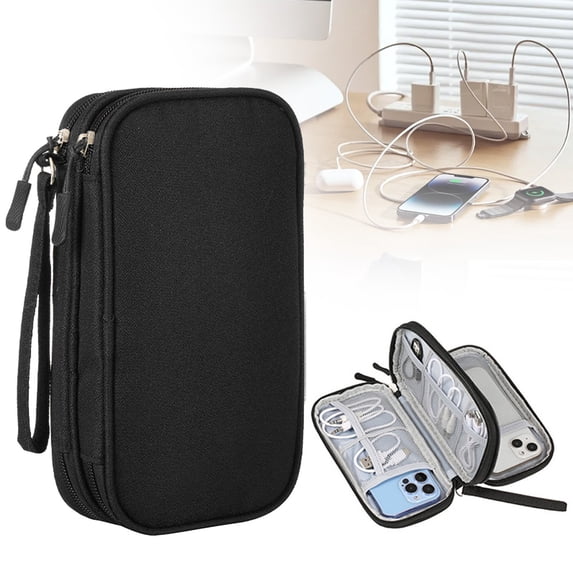 Portable Double Storage Bag, Travel Cable Organizer Bag Pouch Electronic Accessories Carry Case Portable Waterproof Double Layers All-in-One Storage for Cord, Charger, Phone, Earphone