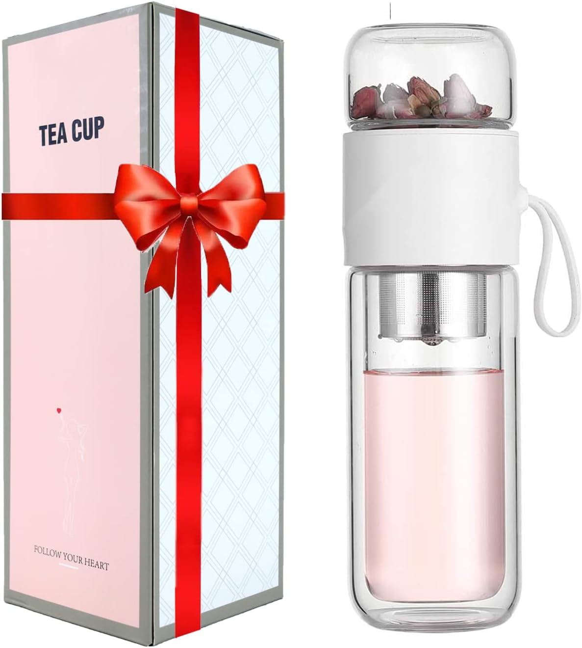 Portable Double Wall Glass Tea Bottle Cups Tea Infuser LeakProof Glass Tea Tumbler Stay